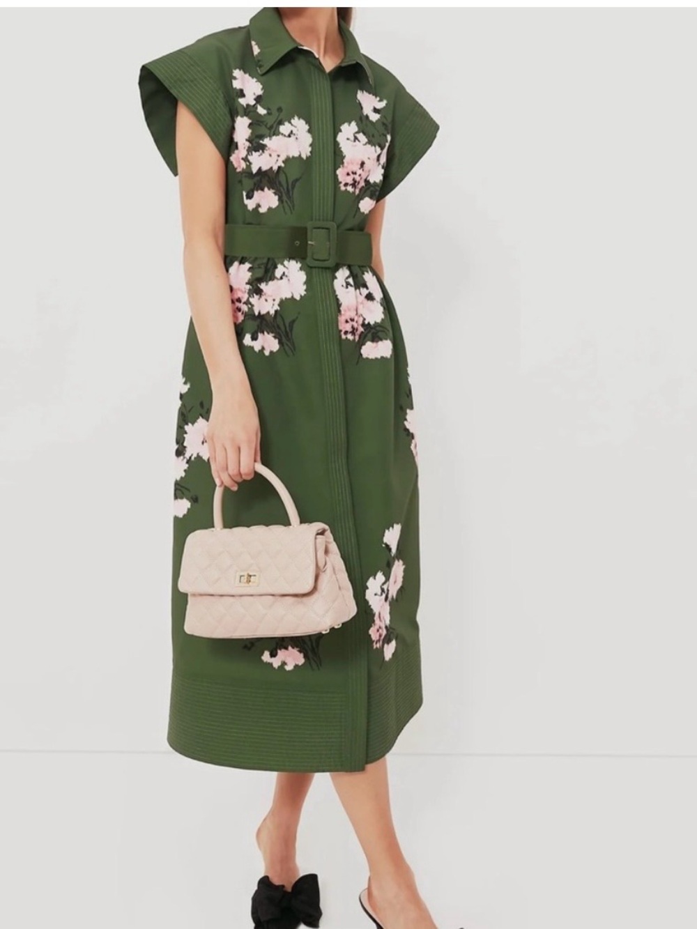 Olive and Pressed Powder Floral Chloe Dress